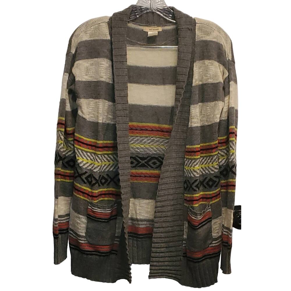 Self Esteem Native Stripe Open Front Knit Light Weight Sweater Cardigan Medium